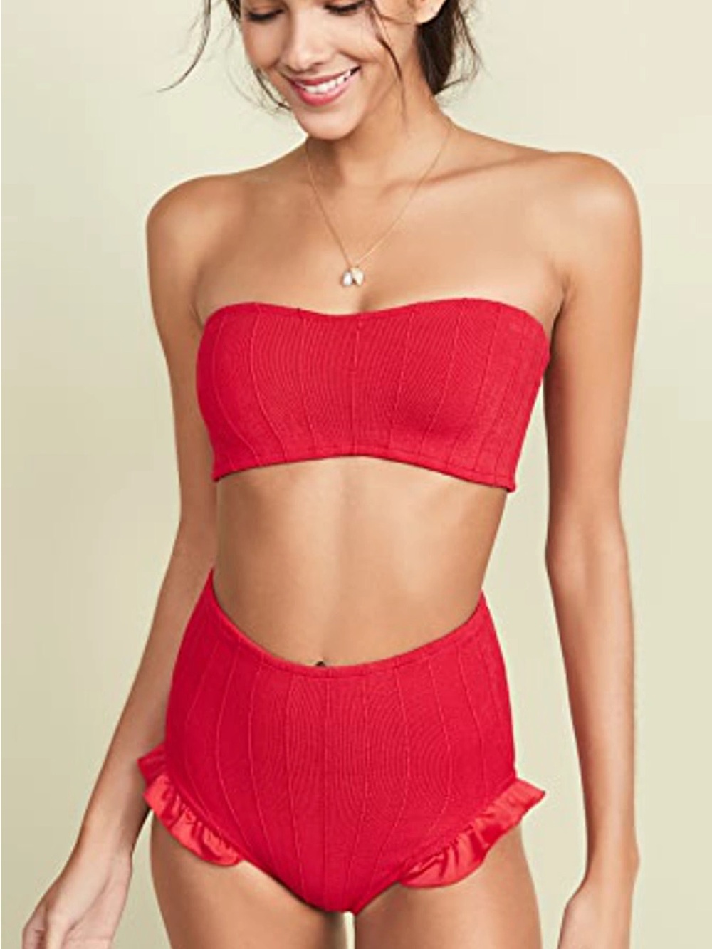 NWT Hunza G Red Ribbed Strapless Bandeau High Waist Osiris Bikini Set New Nile